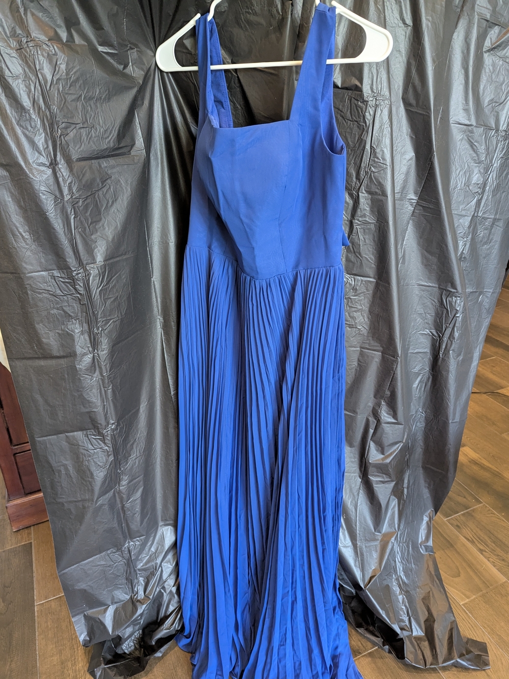 Royal Blue Pleated Maxi Dress with Square Neckline